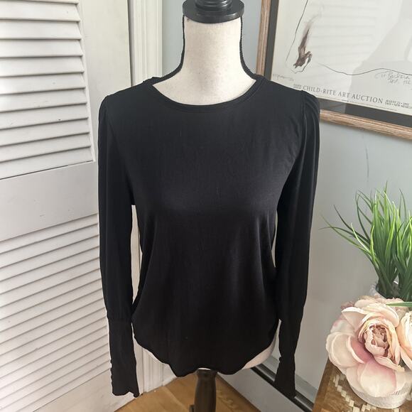 SUNDANCE Womens Top Small Black Long Puff Sleeve Jersey Knit Casual Grunge Chic - Picture 2 of 5